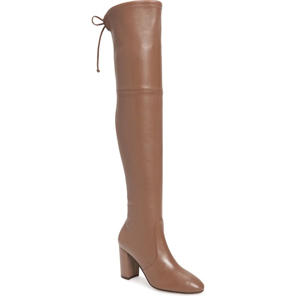 New Stuart Weitzman Zuzanne Over The Knee Boots Leather Taupe - Picture 1 of 8